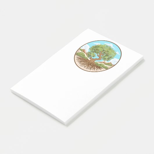 Symbol für den Frieden mit Olivenbaum in einem fre Post-it Klebezettel (angewinkelt)