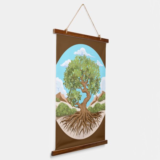 Symbol für den Frieden mit Olivenbaum in einem fre Wandteppich Mit Holzrahmen (Gewinkelt)