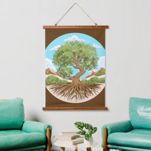Symbol für den Frieden mit Olivenbaum in einem fre Wandteppich Mit Holzrahmen