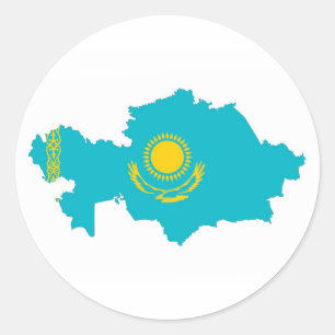 Symbol für die Flagge des Landes Kazakhstan Runder Aufkleber