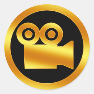Symbol für eine goldene Filmkamera Runder Aufkleber