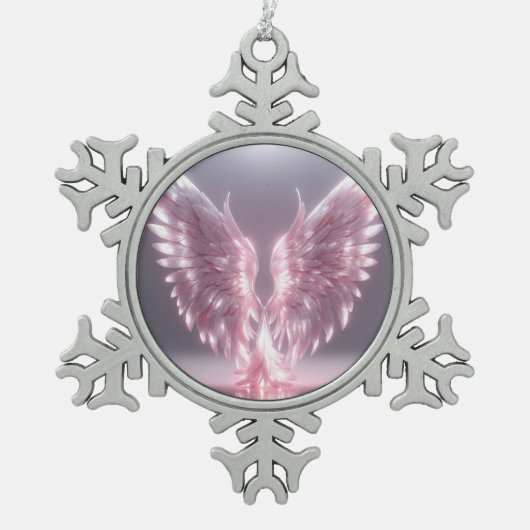 Symbol für hellrosa Engelchen Schneeflocken Zinn-Ornament (Vorderseite)