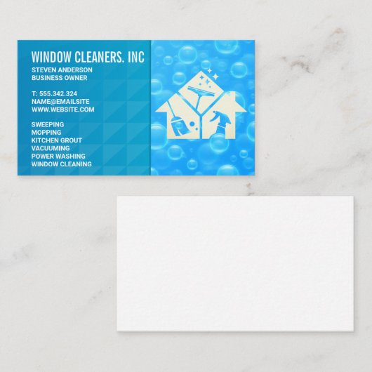 Symbol für Reinigungsdienste | Blue Soap Bubbles Visitenkarte (Vorne/Hinten)