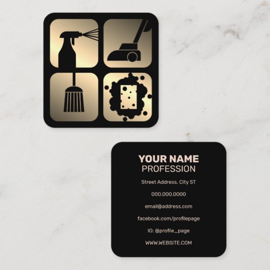 Symbol für Reinigungsdienste Quadrat der Visitenka Quadratische Visitenkarte (Vorne/Hinten)
