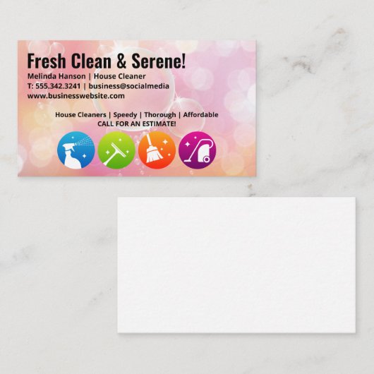 Symbol für Reinigungsdienste | Seifenblasen Hinter Visitenkarte (Vorne/Hinten)