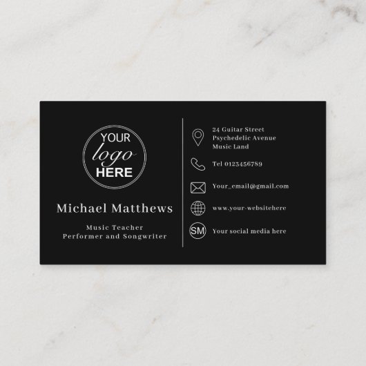 Symbol für Social Media für den Gitarrenlehrer Visitenkarte (Rückseite)