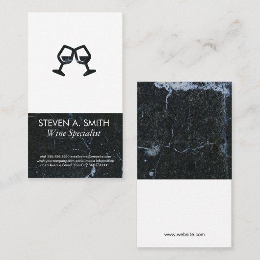 Symbol für Weingläser | Schwarzer Marmor Visitenkarte (Vorne/Hinten)