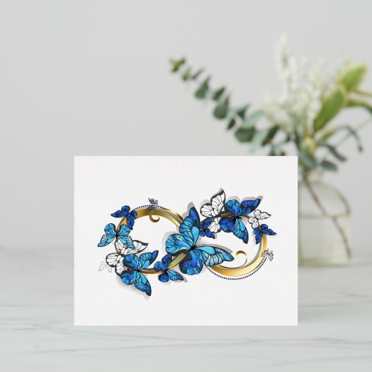 Symbol Infinity of Blue Morpho Butterflies Folie Einladungspostkarte (Stehend vorne)