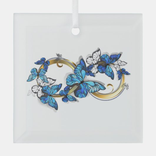 Symbol Infinity of Blue Morpho Butterflies Ornament Aus Glas (Vorderseite)