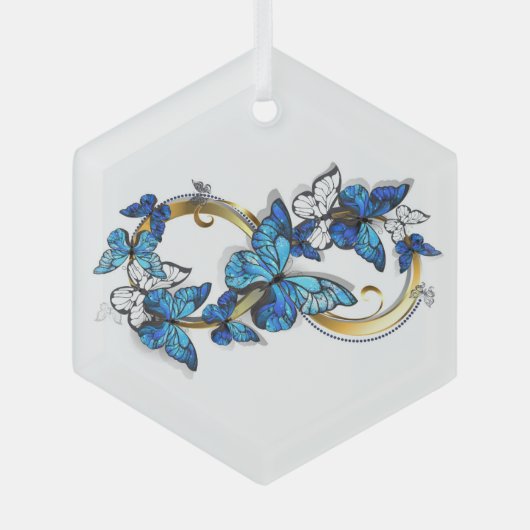 Symbol Infinity of Blue Morpho Butterflies Ornament Aus Glas (Vorderseite)