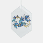 Symbol Infinity of Blue Morpho Butterflies Ornament Aus Glas (Vorderseite Links)