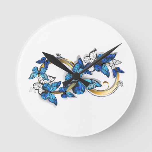 Symbol Infinity of Blue Morpho Butterflies Runde Wanduhr (Vorderseite)