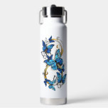 Symbol Infinity of Blue Morpho Butterflies Trinkflasche<br><div class="desc">Symbol infinity of gold,  decorated with realistic blue butterflies morpho on a white background. Design with butterflies. Morpho. Design with blue butterflies morpho.</div>