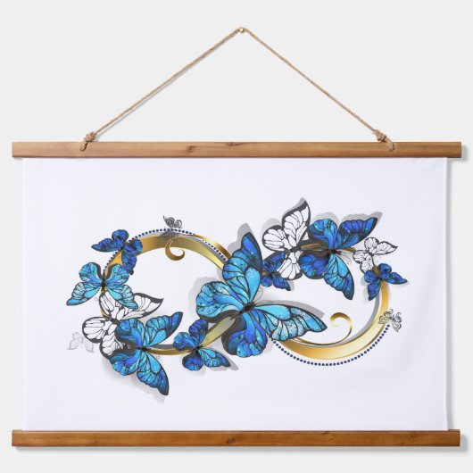 Symbol Infinity of Blue Morpho Butterflies Wandteppich Mit Holzrahmen (Vorne)