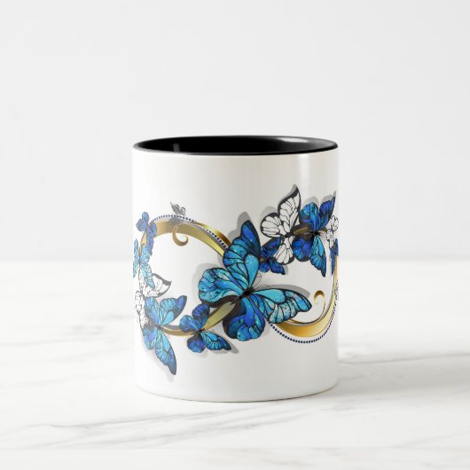 Symbol Infinity of Blue Morpho Butterflies Zweifarbige Tasse (Mittel)