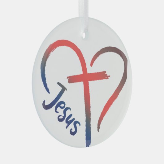 Symbol Jesus Cross und Herz Liebe Ornament Aus Glas (Vorderseite Rechts)