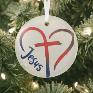 Symbol Jesus Cross und Herz Liebe Ornament Aus Glas