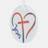 Symbol Jesus Cross und Herz Liebe Ornament Aus Glas (Vorderseite links)