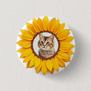 Symbol, Katze in Sonnenblumen Button