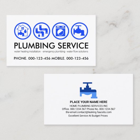 Symbol Klempner für blaue Klempner Visitenkarte (Vorne/Hinten)