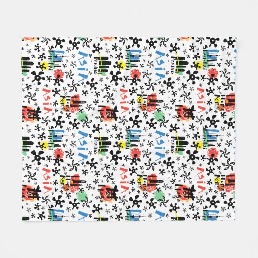 Symbol-Muster Asiens | Fleecedecke (Vorderseite (Horizontal))
