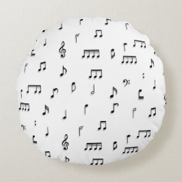 Symbol-Muster für schwarze und weiße Noten Rundes Kissen