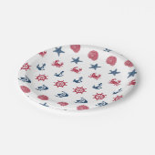 Symbol-Muster in Rot-Weiß und Blau-Meer Pappteller (Schrägansicht)