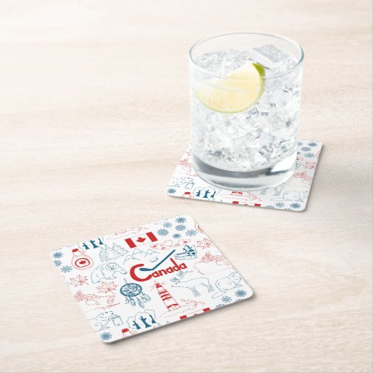 Symbol-Muster Kanadas | Rechteckiger Pappuntersetzer (Vor Ort)