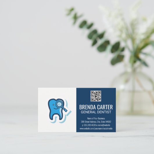 Symbol "niedlich Tooth Dentist" | QR-Prüfcode Visitenkarte (Stehend Vorderseite)