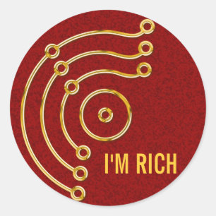 Symbol RUNA / GOLD, ICH BIN REICH   dunkelroter Sp Runder Aufkleber