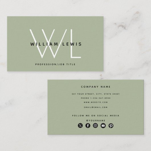 Symbol "Sage Green Modern Social Media" Visitenkarte (Vorne/Hinten)