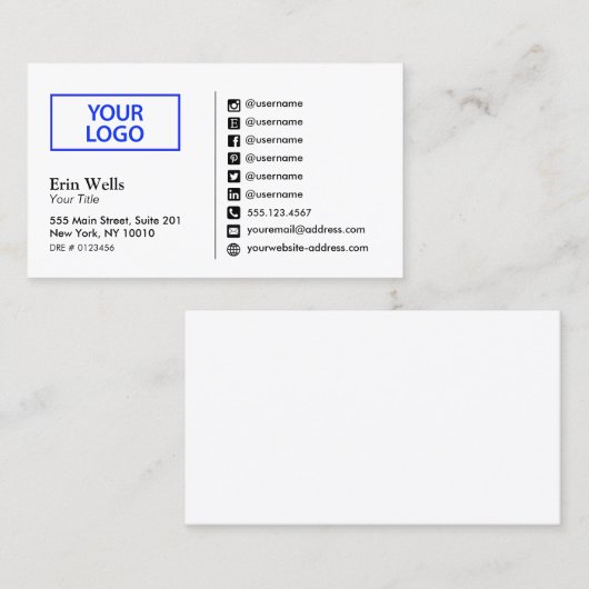 Symbol "Social Media" Hinzufügen eines Logonetzwer Visitenkarte (Vorne/Hinten)