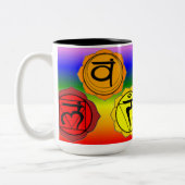 SYMBOL-TASSE DES YOGA-REIKI SIEBEN CHAKRA. ZWEIFARBIGE TASSE (Links)