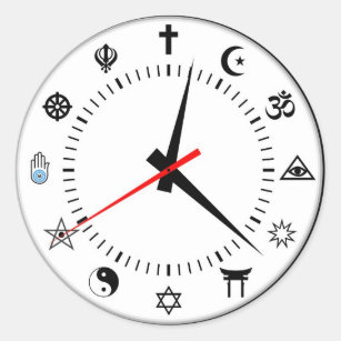 Symbol-Uhr der großen Weltreligionen Runder Aufkleber