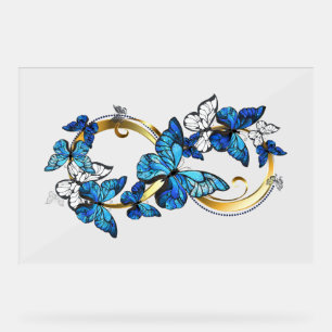 Symbol Unendlichkeit von blauen Morpho-Schmetterli Acrylschild