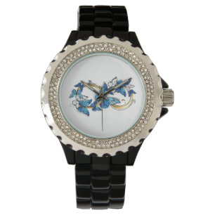 Symbol Unendlichkeit von blauen Morpho-Schmetterli Armbanduhr