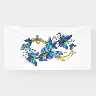 Symbol Unendlichkeit von blauen Morpho-Schmetterli Banner