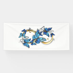 Symbol Unendlichkeit von blauen Morpho-Schmetterli Banner