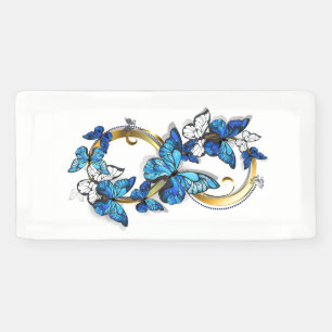 Symbol Unendlichkeit von blauen Morpho-Schmetterli Banner