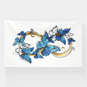 Symbol Unendlichkeit von blauen Morpho-Schmetterli Banner