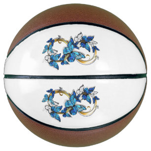 Symbol Unendlichkeit von blauen Morpho-Schmetterli Basketball