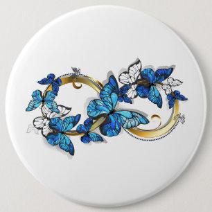 Symbol Unendlichkeit von blauen Morpho-Schmetterli Button