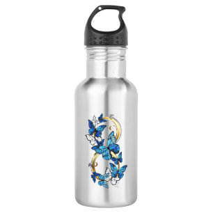 Symbol Unendlichkeit von blauen Morpho-Schmetterli Edelstahlflasche