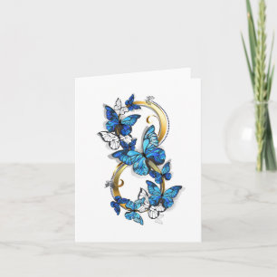 Symbol Unendlichkeit von blauen Morpho-Schmetterli Feiertagskarte