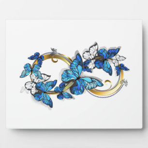 Symbol Unendlichkeit von blauen Morpho-Schmetterli Fotoplatte