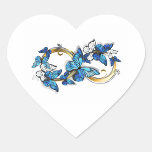 Symbol Unendlichkeit von blauen Morpho-Schmetterli Herz-Aufkleber