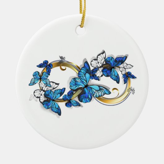 Symbol Unendlichkeit von blauen Morpho-Schmetterli Keramik Ornament (Vorne)
