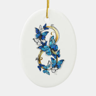Symbol Unendlichkeit von blauen Morpho-Schmetterli Keramik Ornament