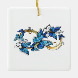 Symbol Unendlichkeit von blauen Morpho-Schmetterli Keramikornament