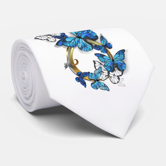 Symbol Unendlichkeit von blauen Morpho-Schmetterli Krawatte (Gerollt)